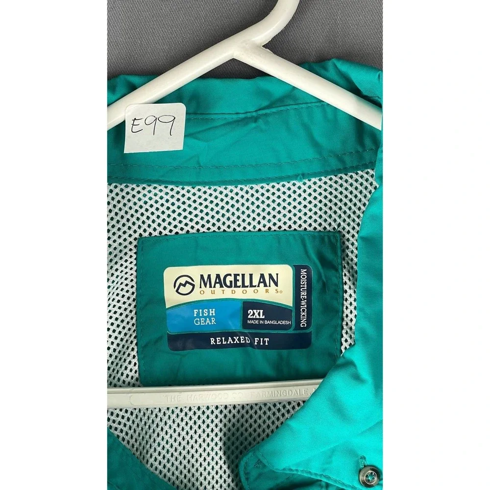 Magellan Outdoors Mens Long Sleeve Fishing Shirt Teal Relaxed Fit Quick Dry  2XL